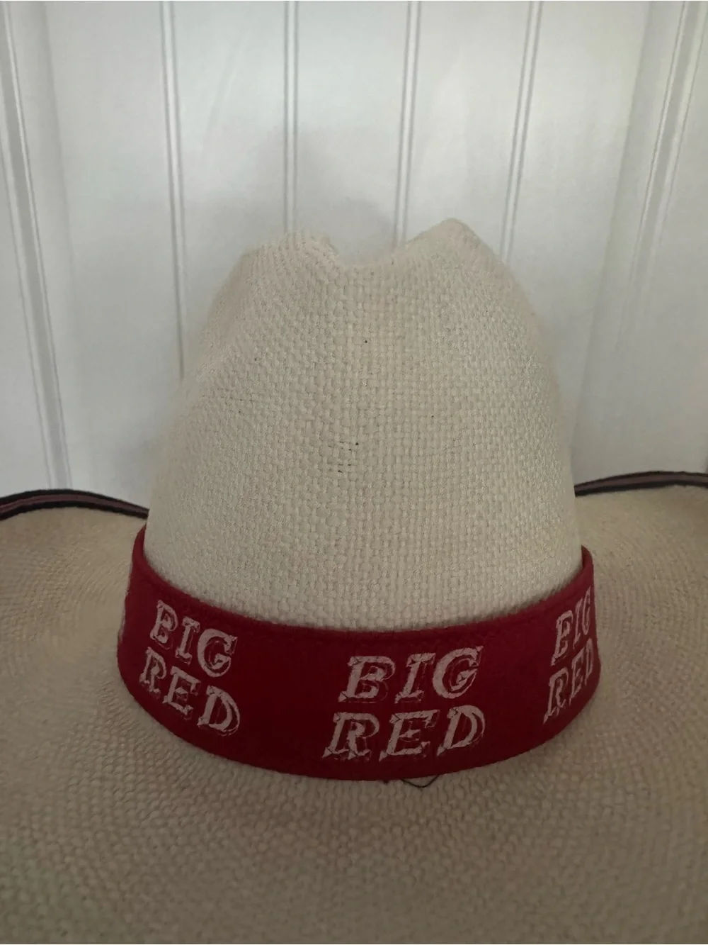 Stanley Cream Cowboy Hat with Red Branded Band and Black Trim